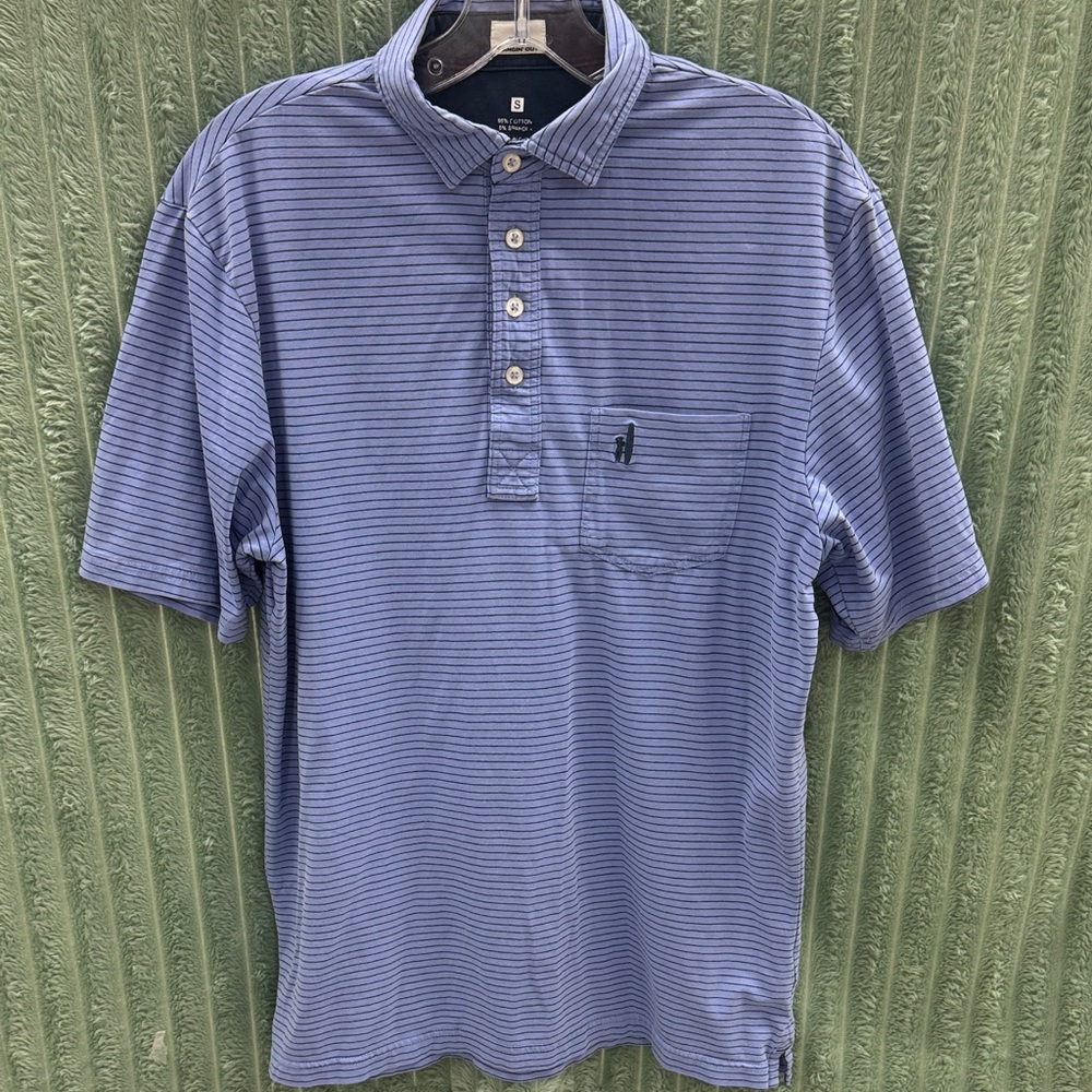 Johnnie-O Mens Cotton Polo, Light Blue & Navy Stripe size Small
